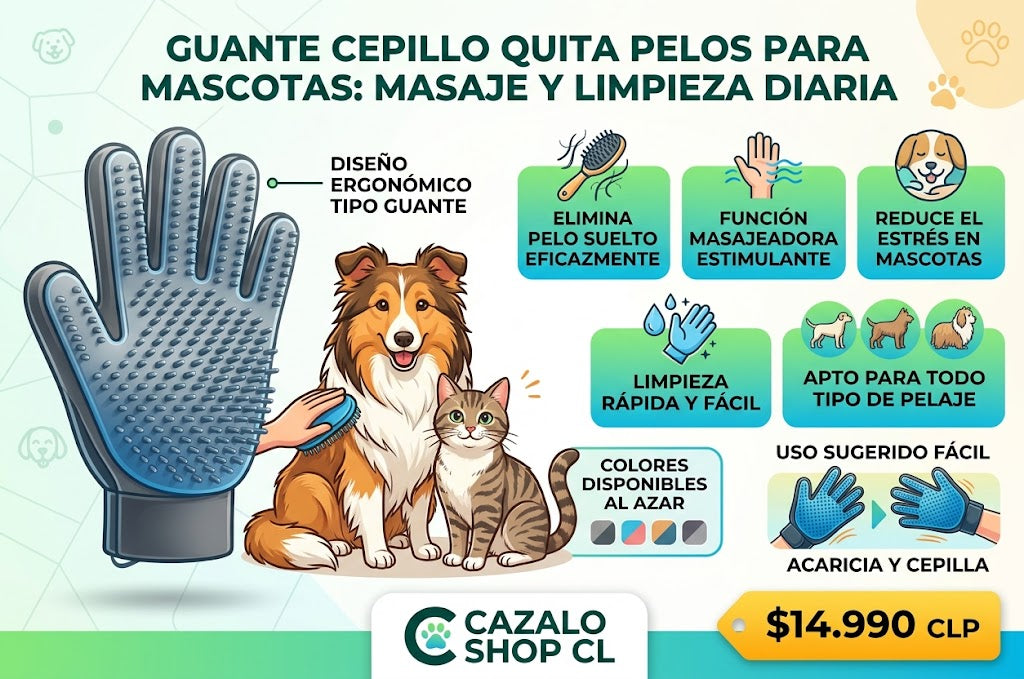 Guante Cepillo Quita Pelos para Perros y Gatos — Masaje y Limpieza Diaria